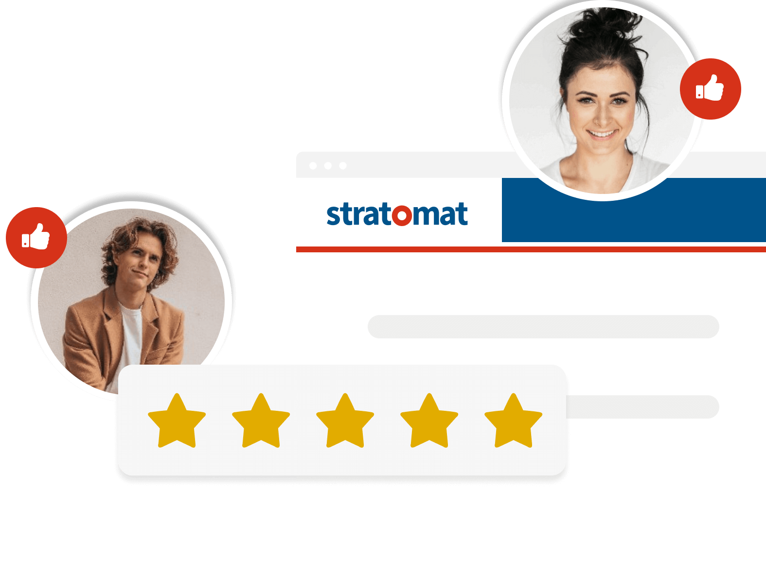 Stylized imagery of users and desktop UI elements